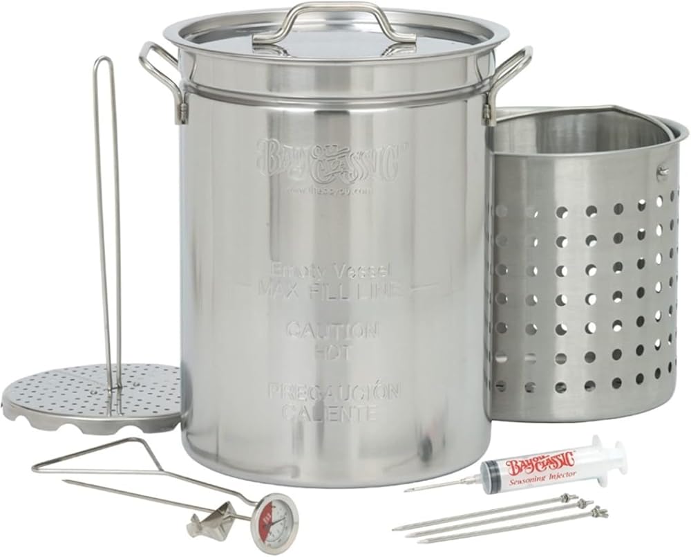 9195 Plus - 32QT Bayou Stainless Turkey Fryer Kit w/ Patio Stove & Gloves