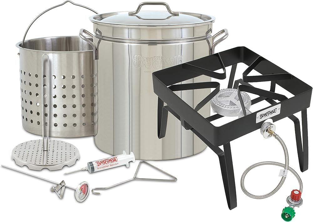 1198/SQ14 - Bayou Classic Stainless Steel 44-Quart Turkey Fryer Kit with Steel Square Burner