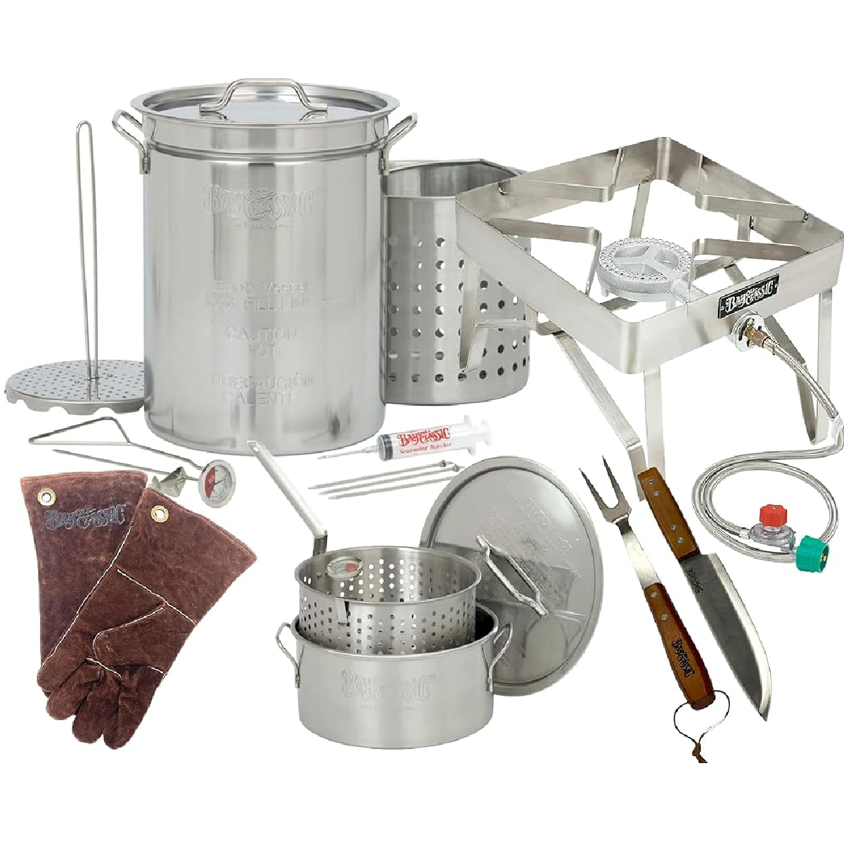 1195 Super Plus - The Fryer King  — 32-Qt Stainless Turkey Fryer Kit + Stainless Patio Stove &amp; 10-Qt Fry Pot