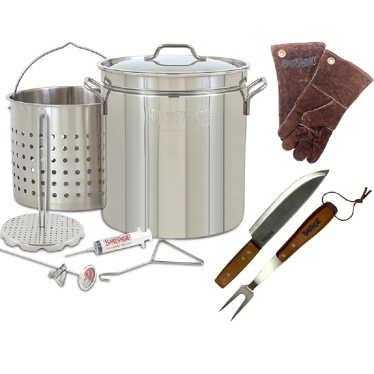 1198-Plus - 44QT Bayou Stainless Steel Turkey Fryer Kit w/ Gloves
