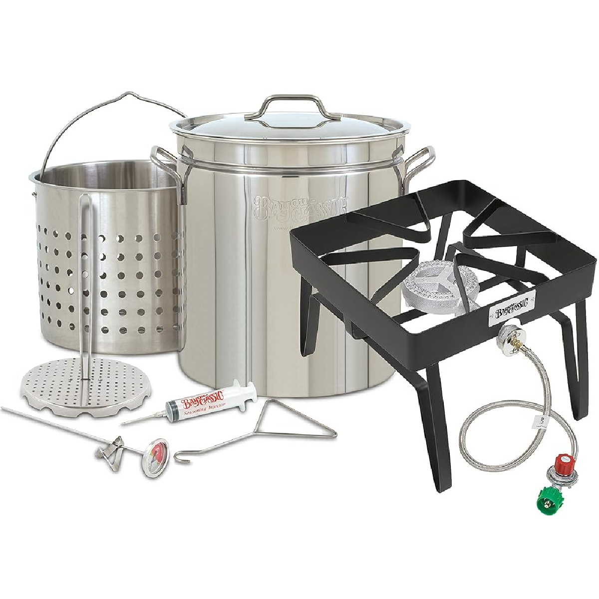 1198/SQ14 - Bayou Classic Stainless Steel 44-Quart Turkey Fryer Kit with Steel Square Burner