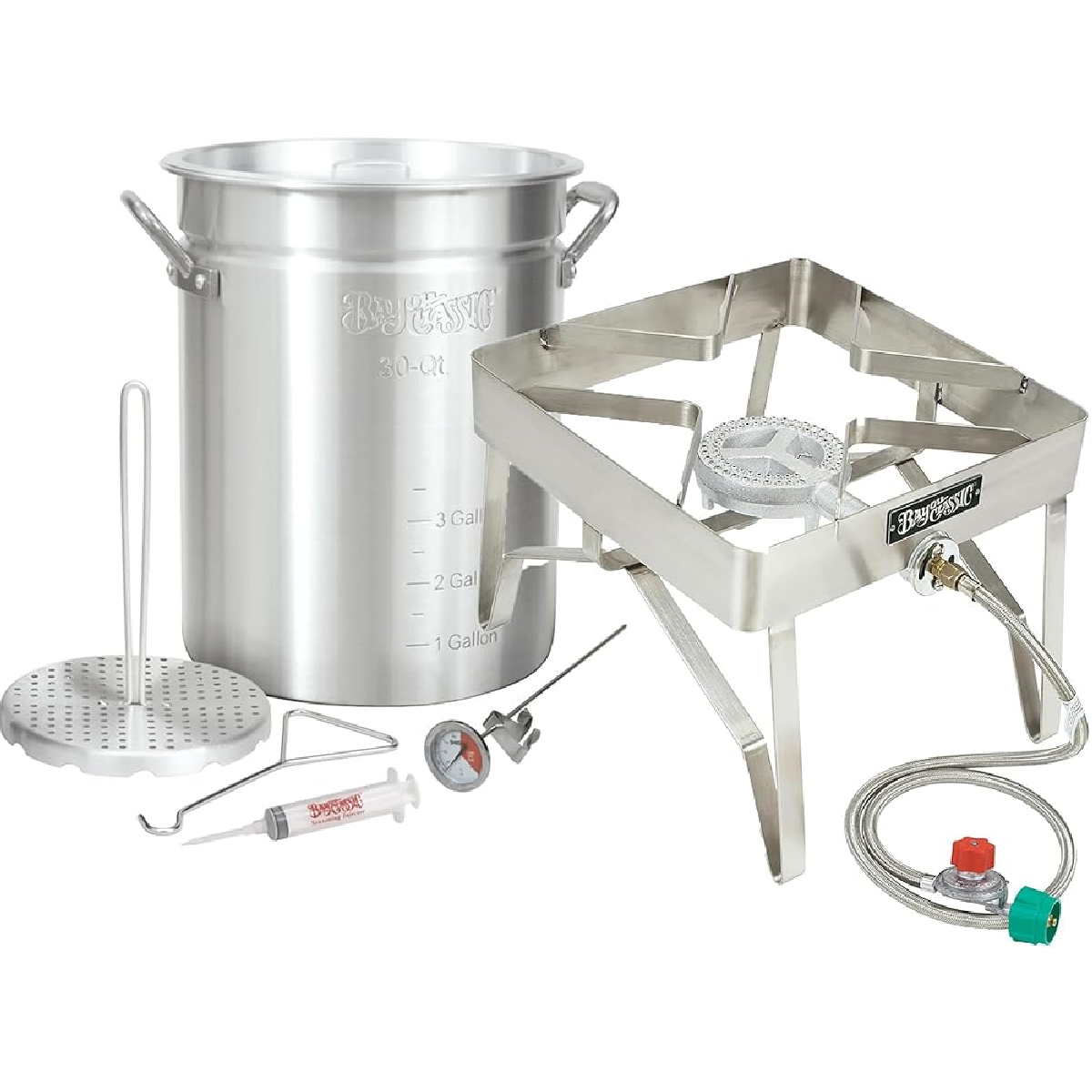 3025/1114 - Bayou® Classic — 30-Qt Aluminum Turkey Fryer + 16" × 16" Stainless Patio Stove (41K BTU)
