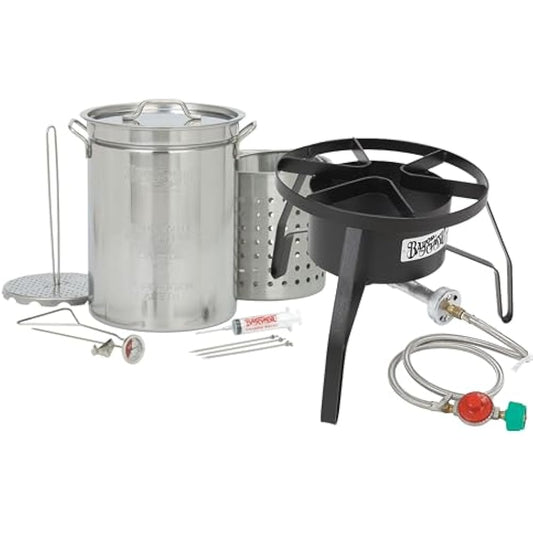 Bayou® Classic 8195 – 32-Qt Stainless Steel Turkey Fryer Kit with SP10 High-Pressure Cooker