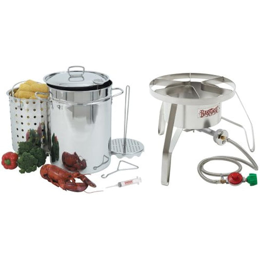 Bayou® Classic 1195SS – 32-Qt Stainless Steel Turkey Fryer Kit with SS10 Patio Stove & Windscreen