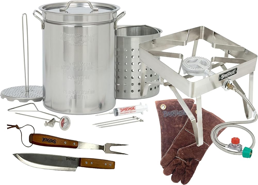 1195 Plus - Bayou Classic  – 32-Qt Stainless Turkey Fryer Kit w/ Stainless Patio Stove