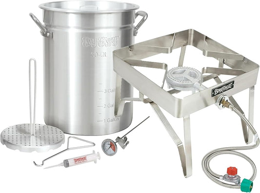 3025/1114 - Bayou® Classic — 30-Qt Aluminum Turkey Fryer + 16" × 16" Stainless Patio Stove (41K BTU)