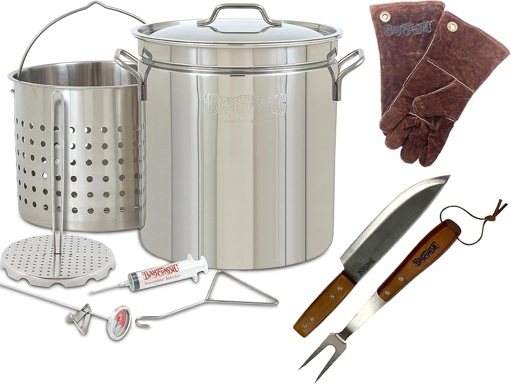 1198-Plus - 44QT Bayou Stainless Steel Turkey Fryer Kit w/ Gloves