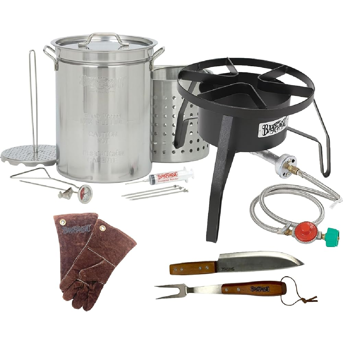 8195 Plus - 32QT Bayou Stainless Turkey Fryer Kit w/ Burner & Gloves