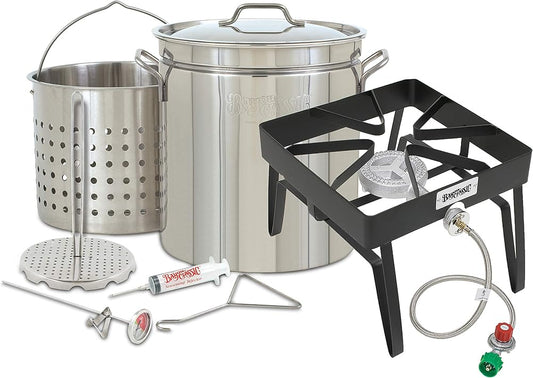 1198/SQ14 - Bayou Classic Stainless Steel 44-Quart Turkey Fryer Kit with Steel Square Burner