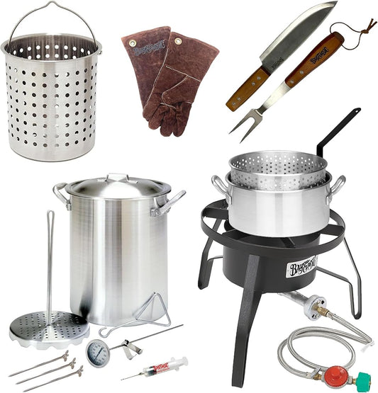 3016 Plus - 30QT Bayou Aluminum Turkey Fryer Super Kit w/ Burner & Fish Fry Pot