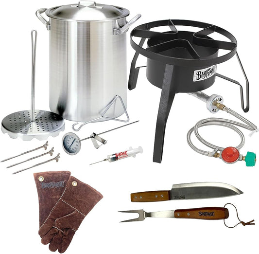 3066 Plus - 30QT Bayou Aluminum Turkey Fryer Kit w/ Burner & Gloves
