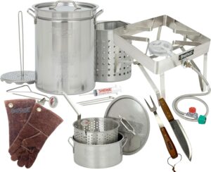 1195 Super Plus - The Fryer King — 32-Qt Stainless Turkey Fryer Kit + Stainless Patio Stove & 10-Qt Fry Pot