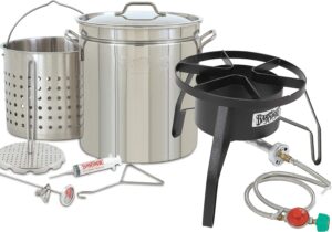 1198/SP10 - Bayou® Classic — 44-Qt Stainless Steel Turkey Fryer Kit (Steel Frame Burner w/ Windscreen)