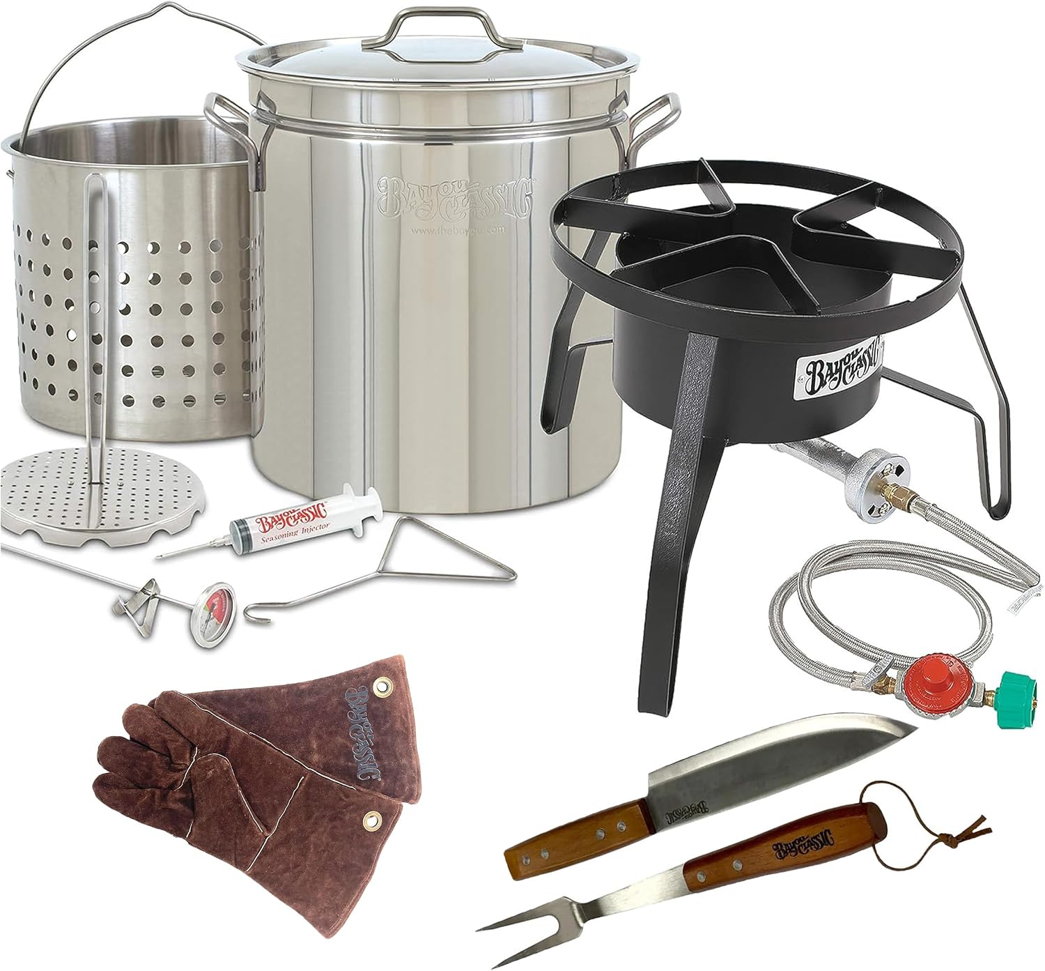 1198-SP10 Plus 44QT Bayou Stainless Turkey Fryer Kit w/ Burner & Gloves