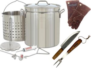 1198-Plus - 44QT Bayou Stainless Steel Turkey Fryer Kit w/ Gloves