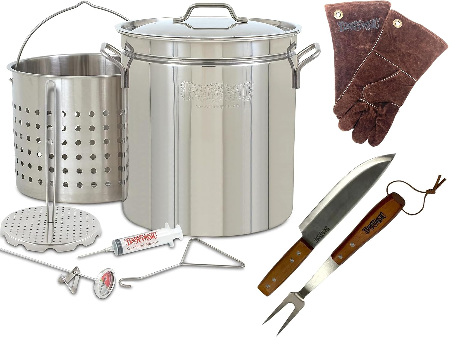 1198-Plus - 44QT Bayou Stainless Steel Turkey Fryer Kit w/ Gloves