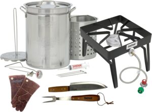 9195 Plus - 32QT Bayou Stainless Turkey Fryer Kit w/ Patio Stove & Gloves